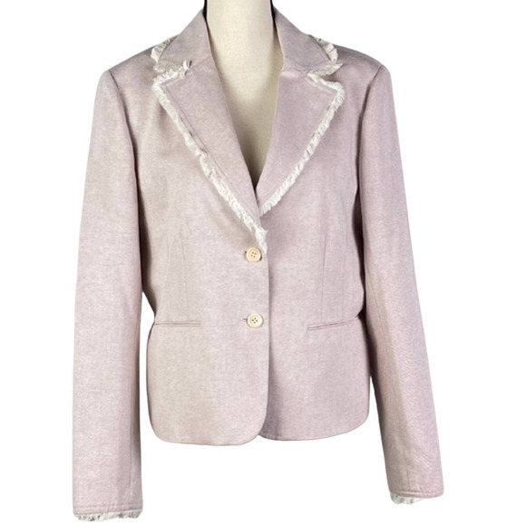 BCBGMaxazria Light Pink Fringe 100%‎ Cotton Blazer Jacket Coat Size 12 - Picture 1 of 4
